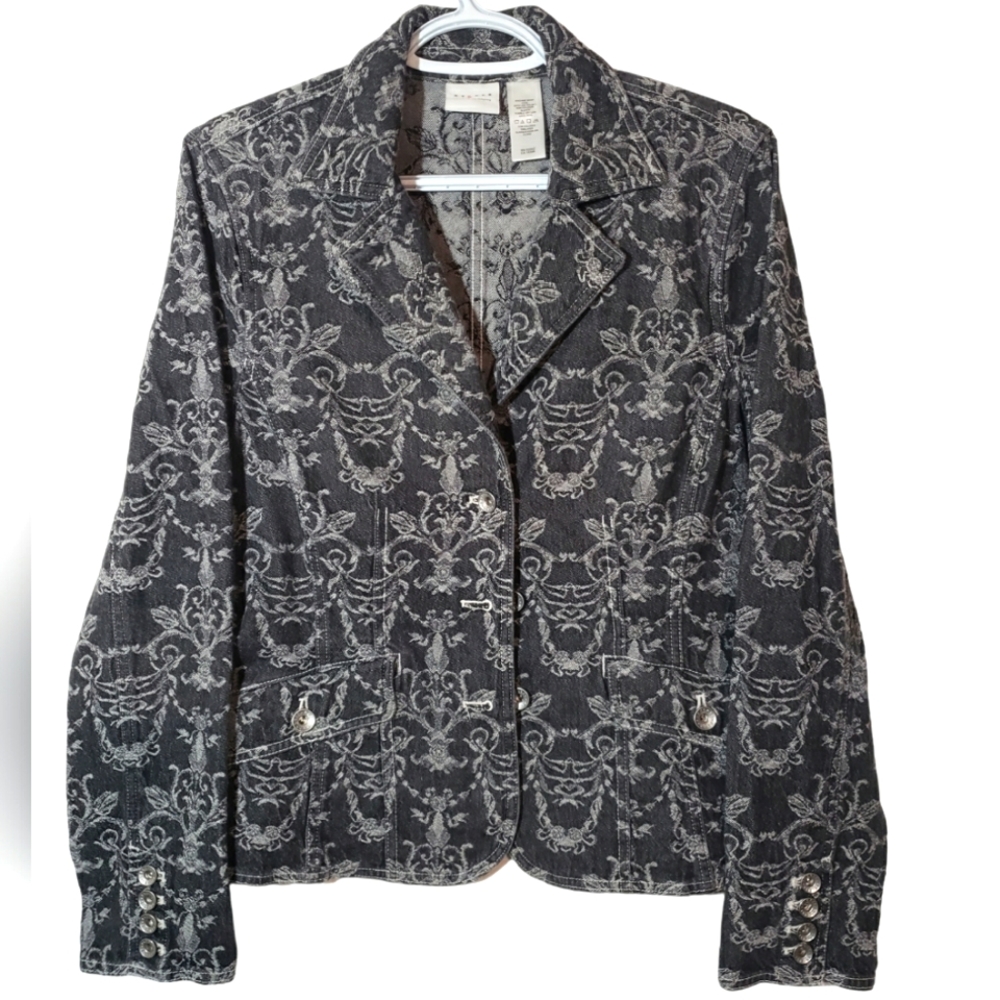 Axcess Womens Denim Blazer Stretch Damask Onix Grey Size 14